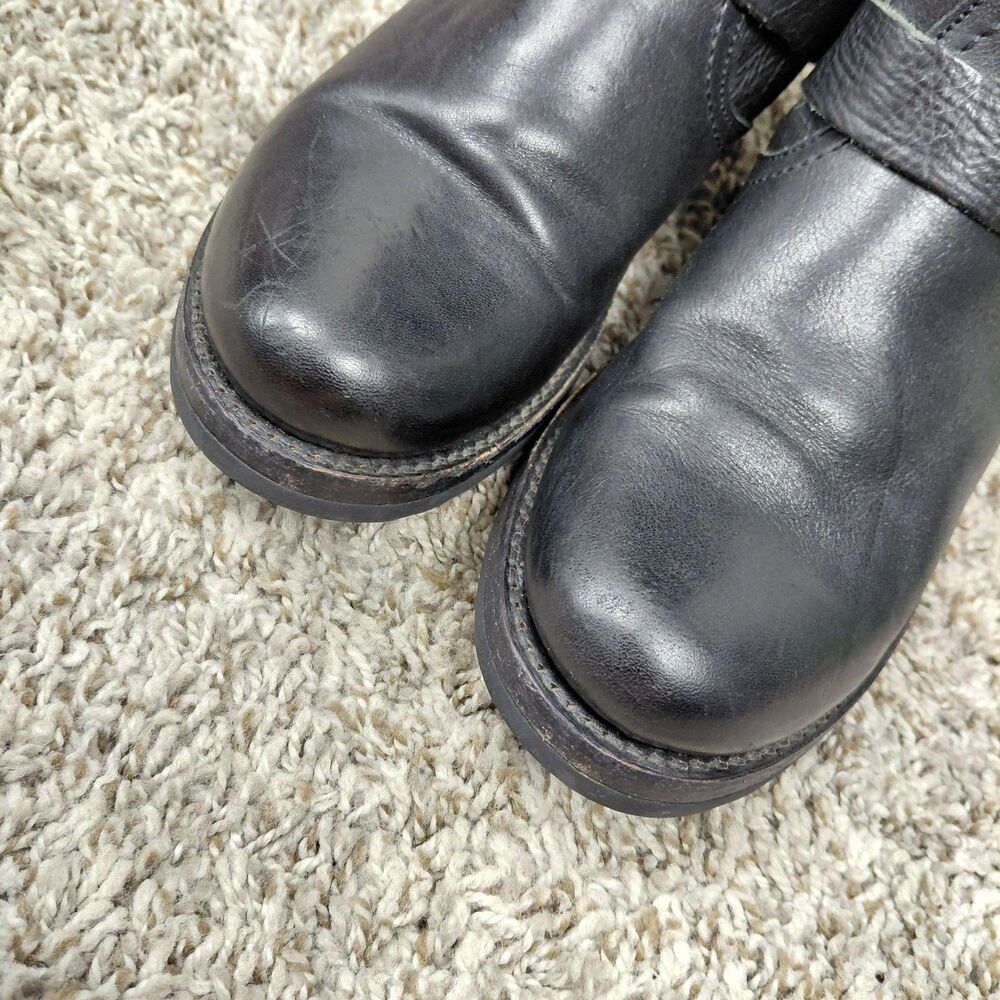 Frye Veronica Slouch Boots Womens 8.5 B Black Leather Riding Moto Harness Buckle - Picture 7 of 11